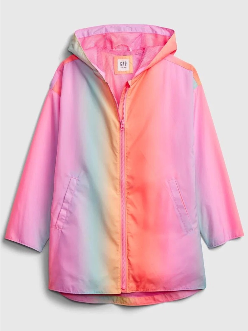 GAP Pastel Rainbow Hooded Raincoat in Pink, Yellow, Blue